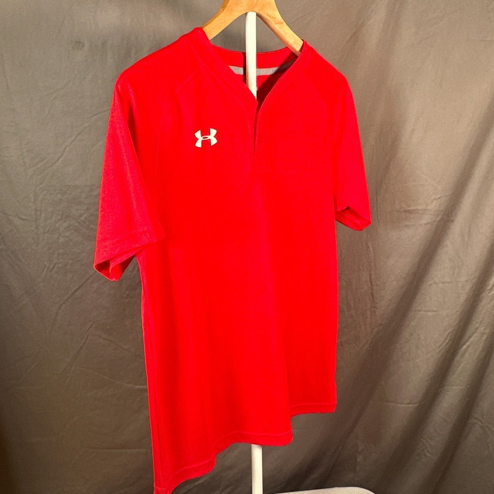 Under Armour Boys Red HeatGear Loose Fit Henley Baseball Jersey Shirt YXL - Picture 10 of 11